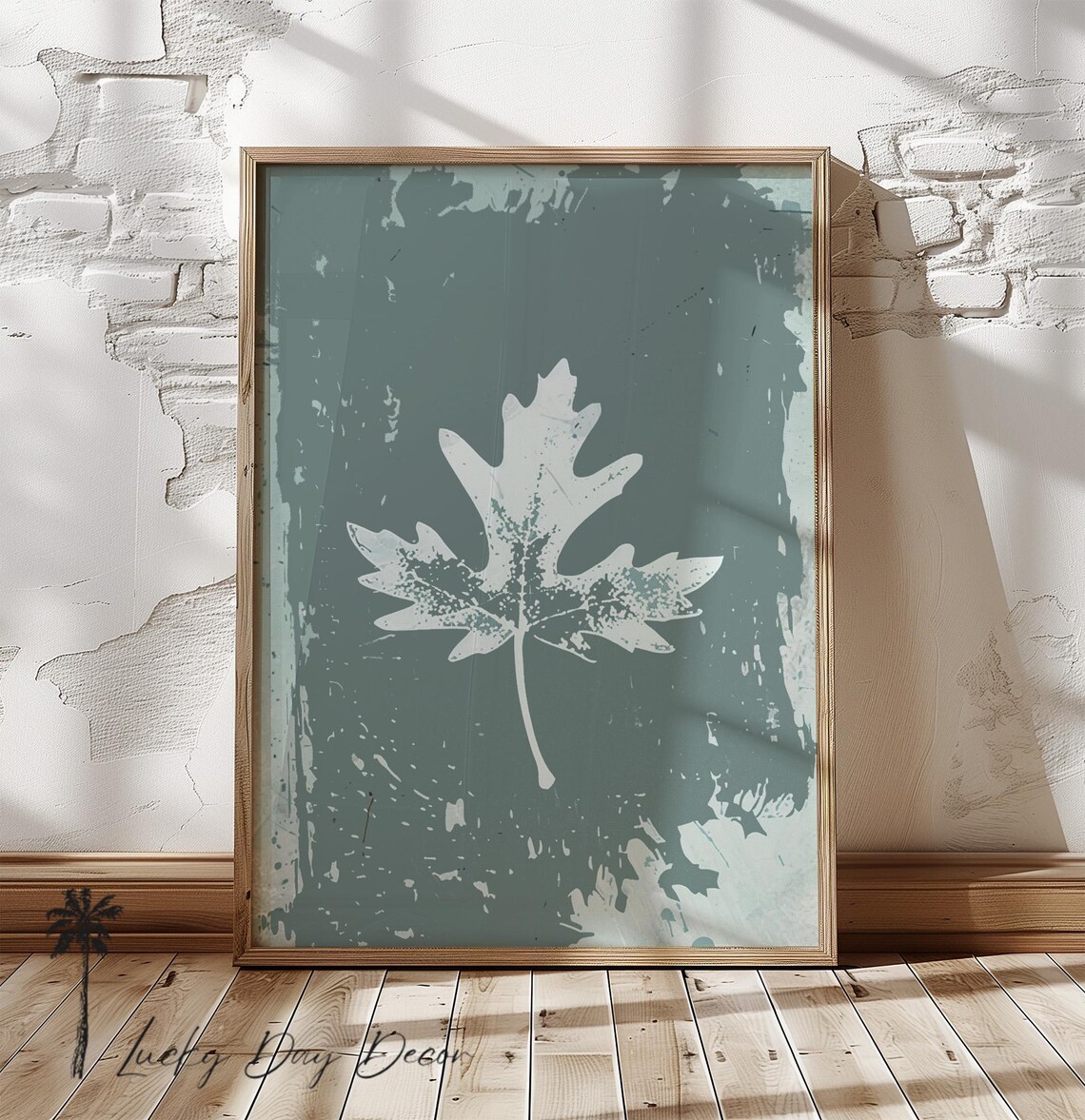 Fall Oak Leaf Print, Rustic Coastal Autumn Sketch