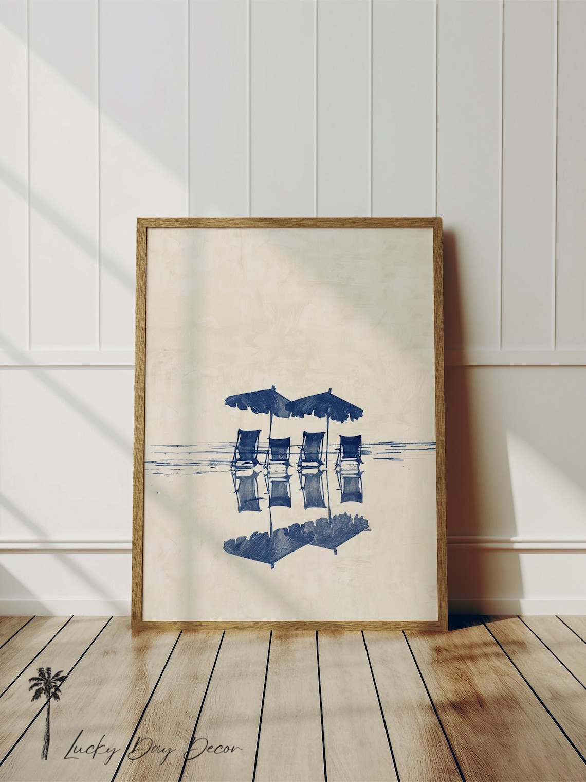 Beach Chairs Umbrellas Coastal Sketch Art Print