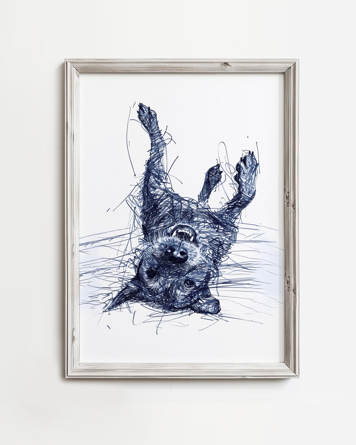 Roll Over Doggo Line Drawing, Funny Dog Art Print