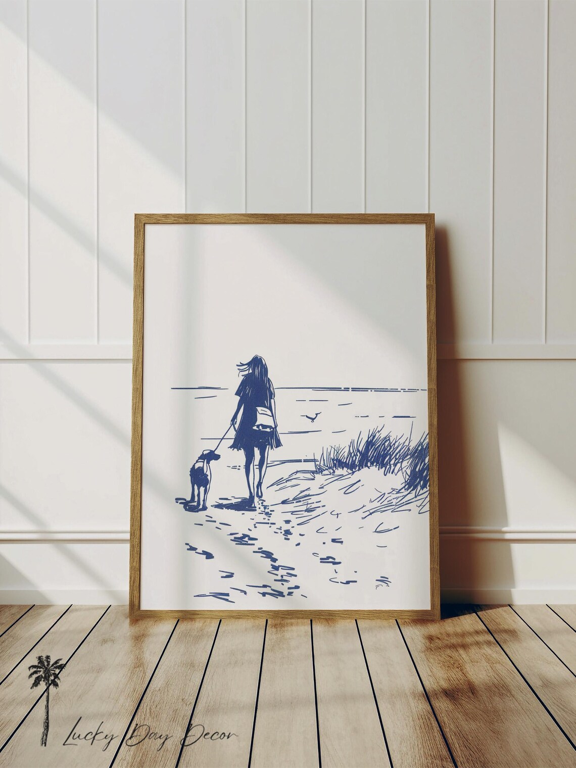 Best Friend Beach Walk Dog Coastal Sketch Art Print