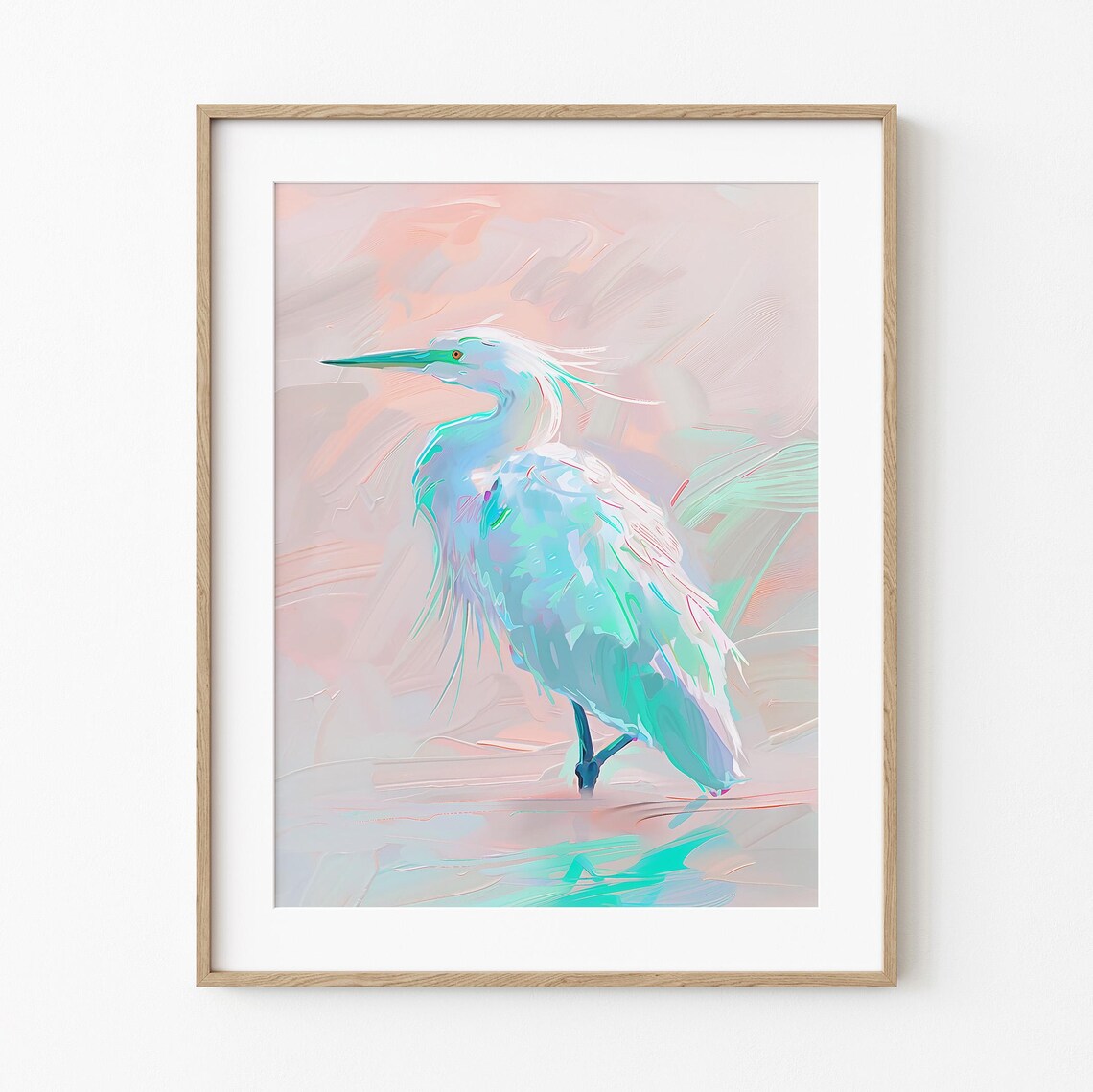 Beach Heron Painting, Coastal Ocean Bird Art Print