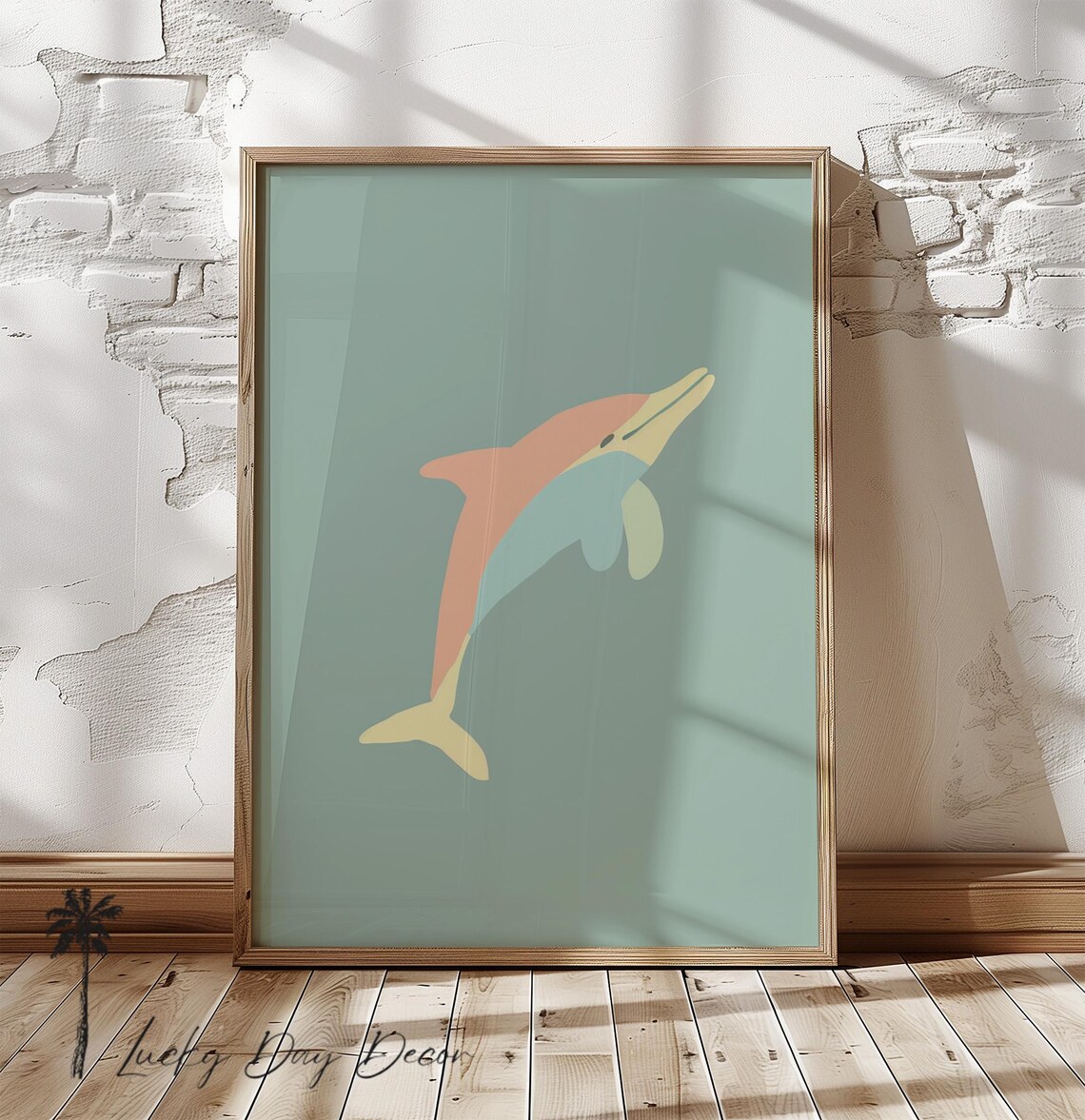 Pastel Dolphin Jumping Minimalist Abstract Sea Animal Nursery Art Poster