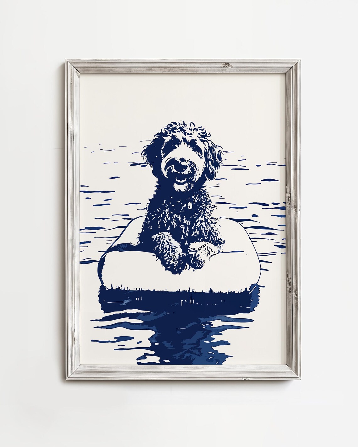 Lazy Doodle Lake Day Dog Art, Coastal Summer Sketch Print