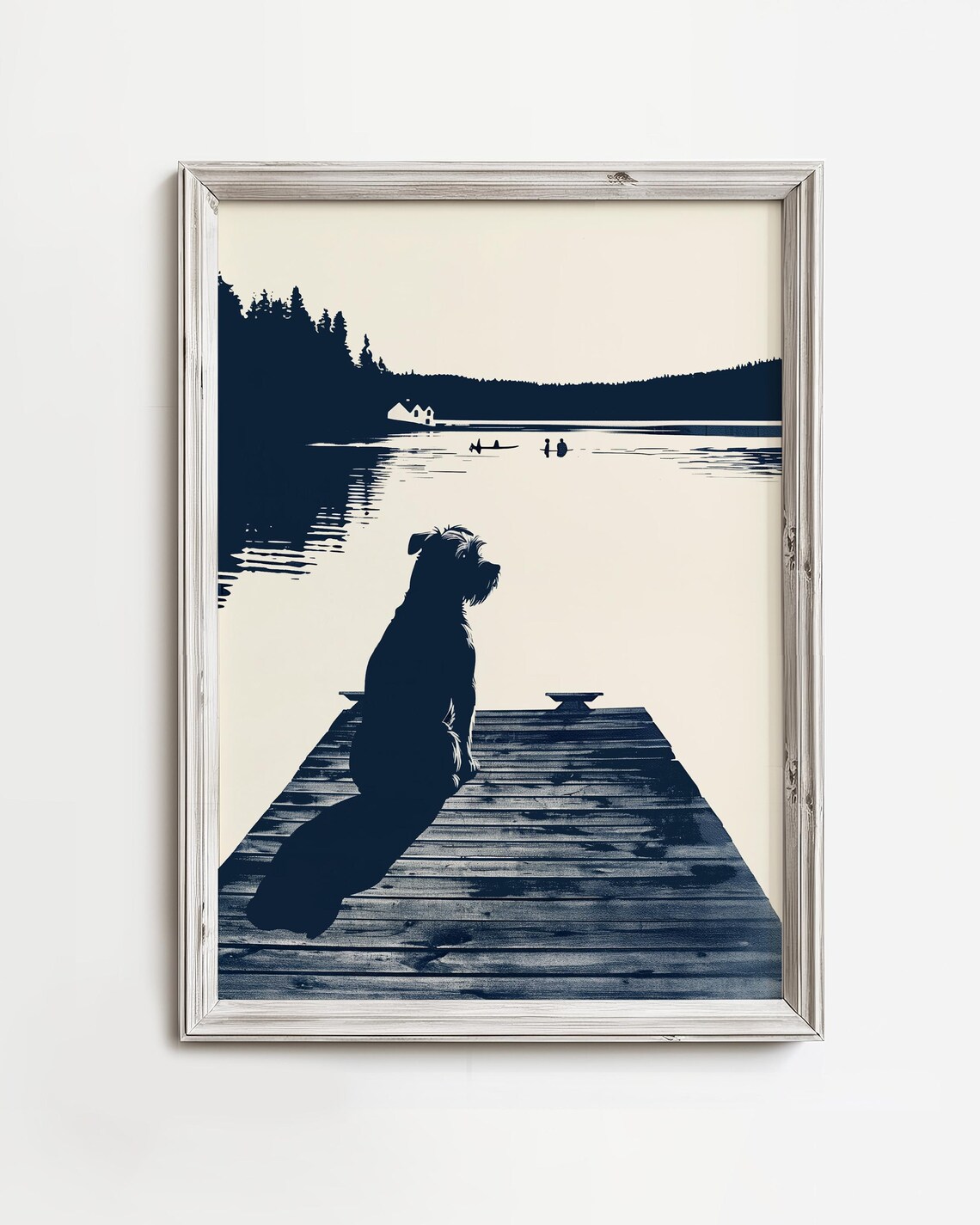 Schnauzer Dockside Lake Art Print, Summer Cottage Decor