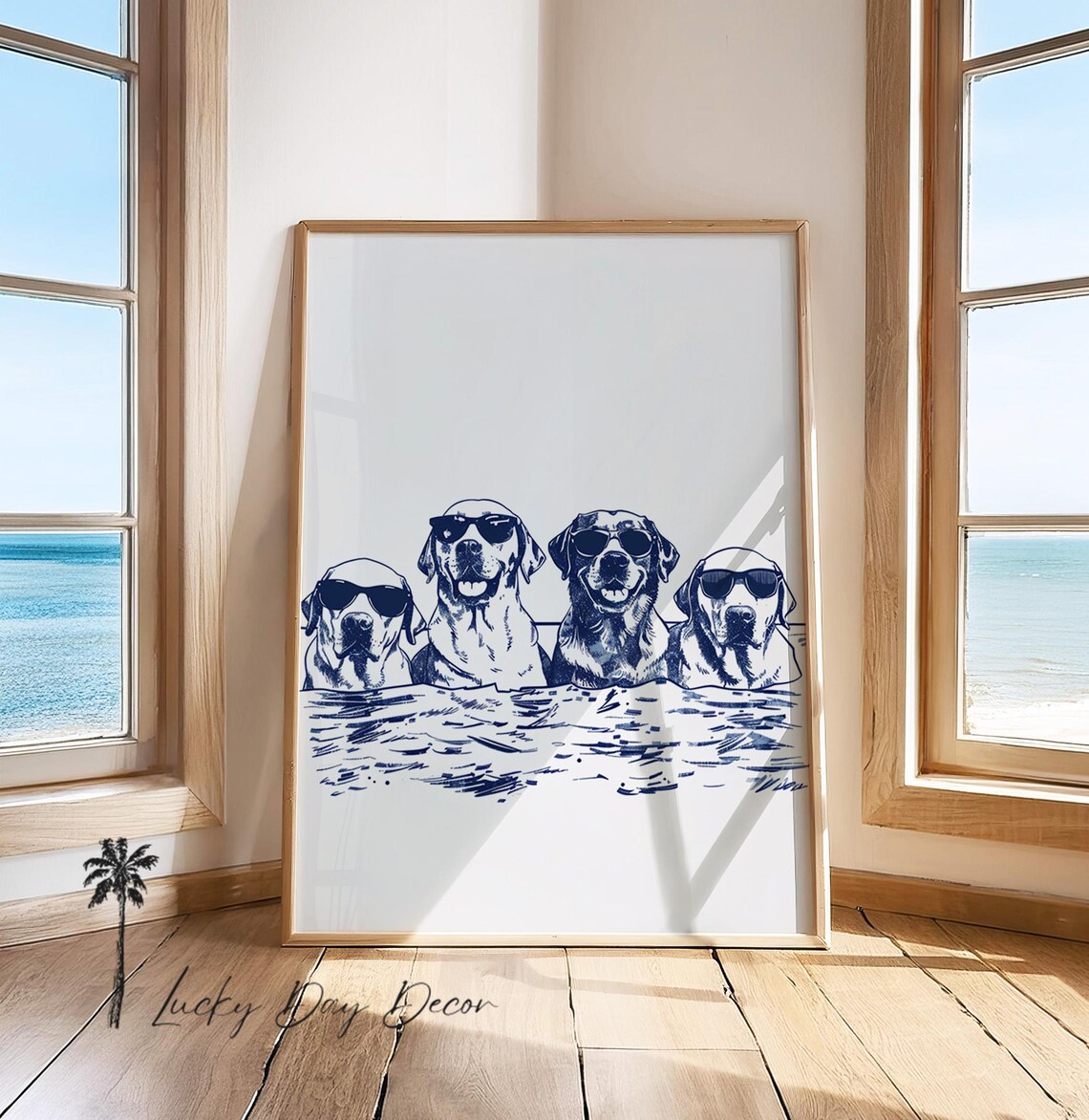 Dog Days at the Beach Coastal Sketch Art Print