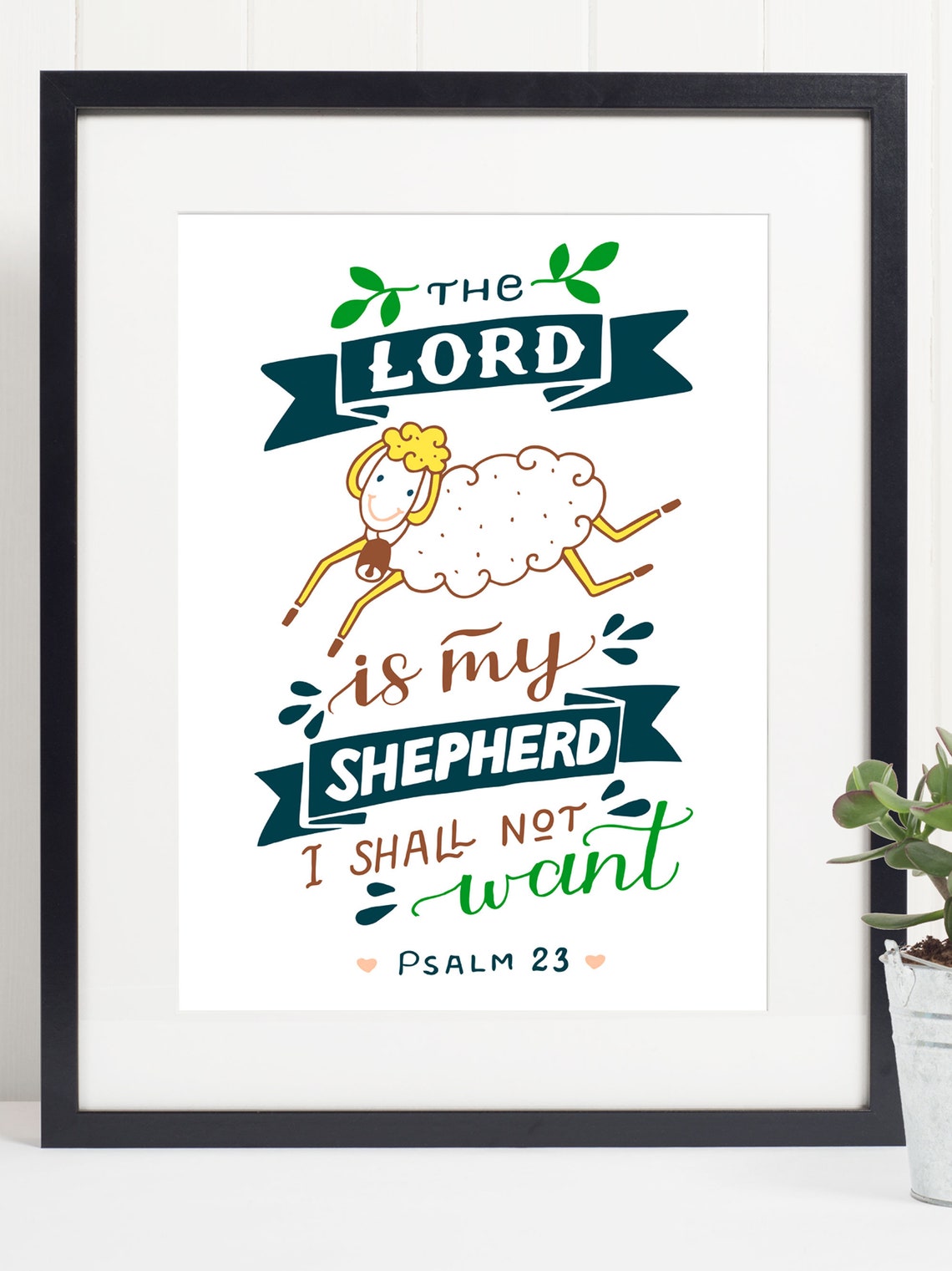 The Lord Is My Shepherd Psalm 23 Cute Sheep Faith Quote Poster