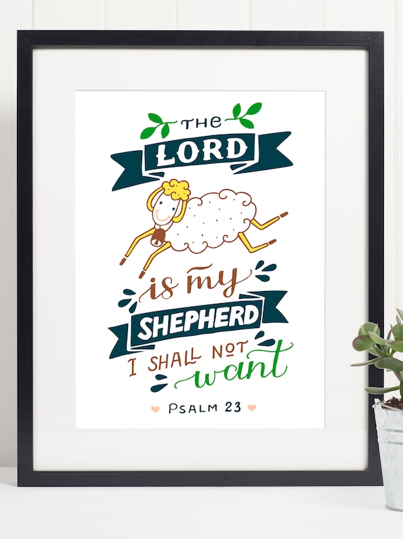 The Lord Is My Shepherd Psalm 23 Cute Sheep Faith Quote Poster