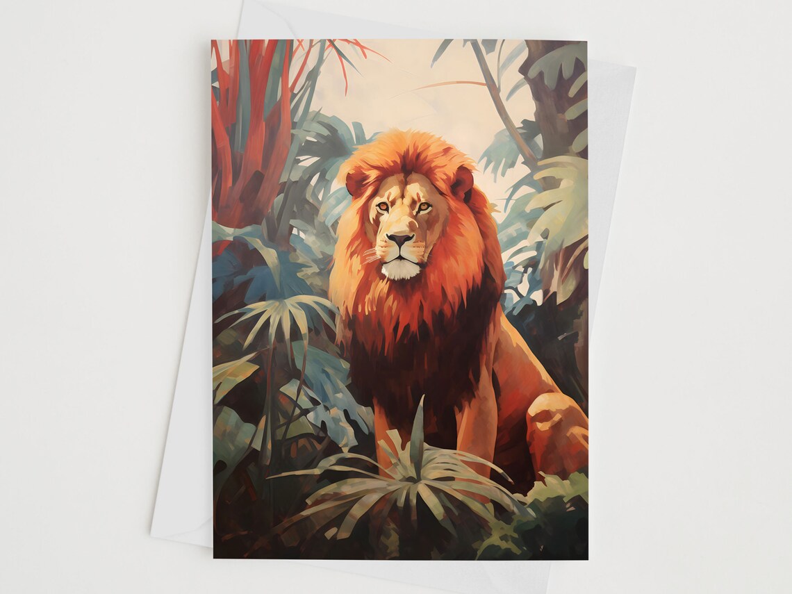 Lion Midcentury Wildlife Birthday Art Print