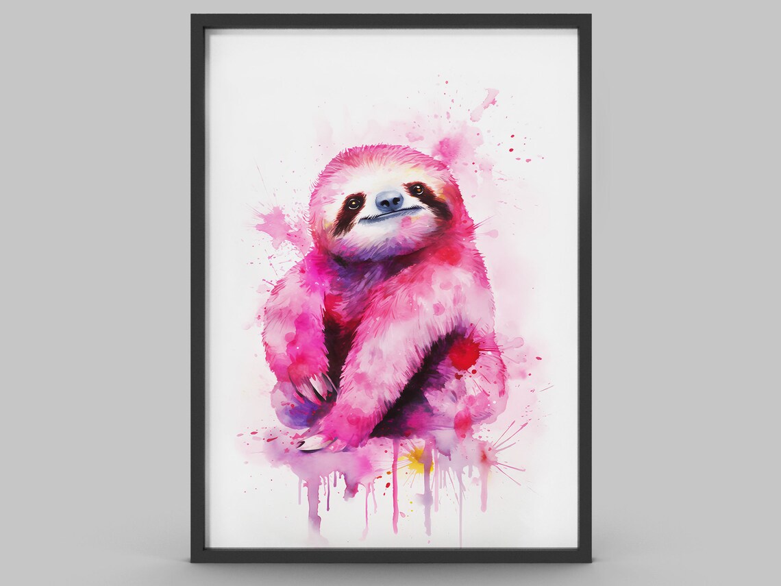 Sloth Animal Wildlife Print, Vibrant Splatter Poster