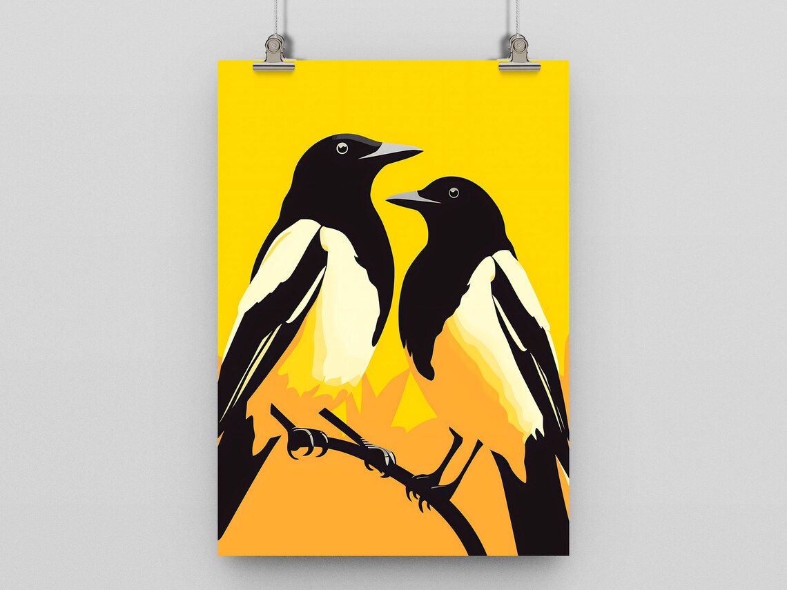 Magpie Print, Modern Minimal British Birds Art Print