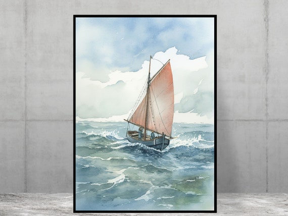 Seaside Sail Boat Watercolour Coastal Art Print