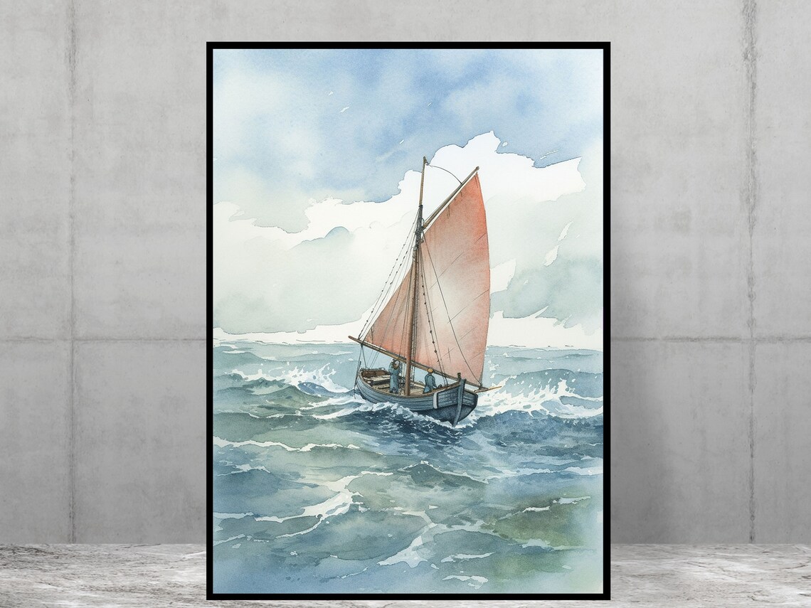 Seaside Sail Boat Watercolour Coastal Art Print