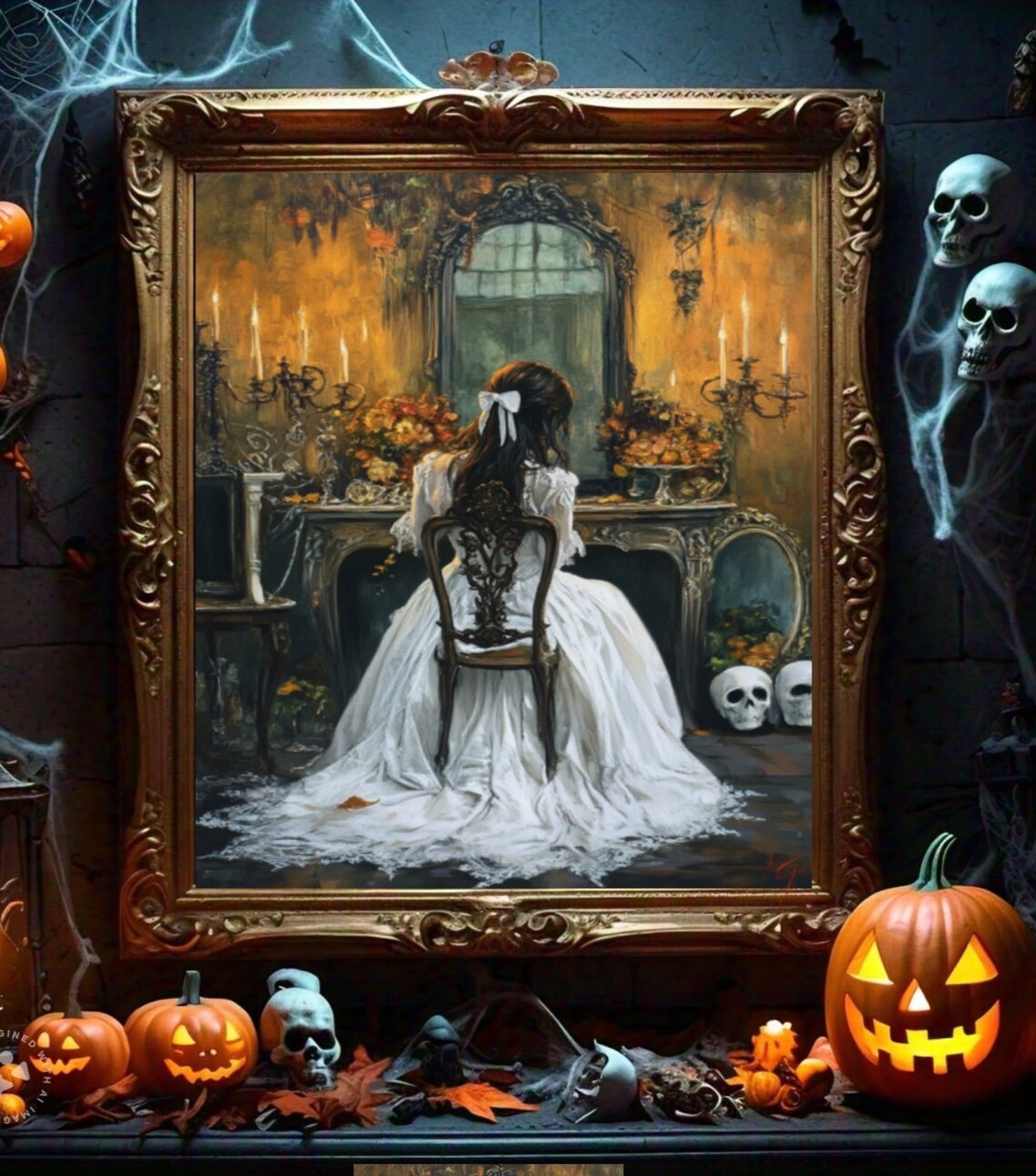 Ghost Lady Dressed In White Halloween Art Print