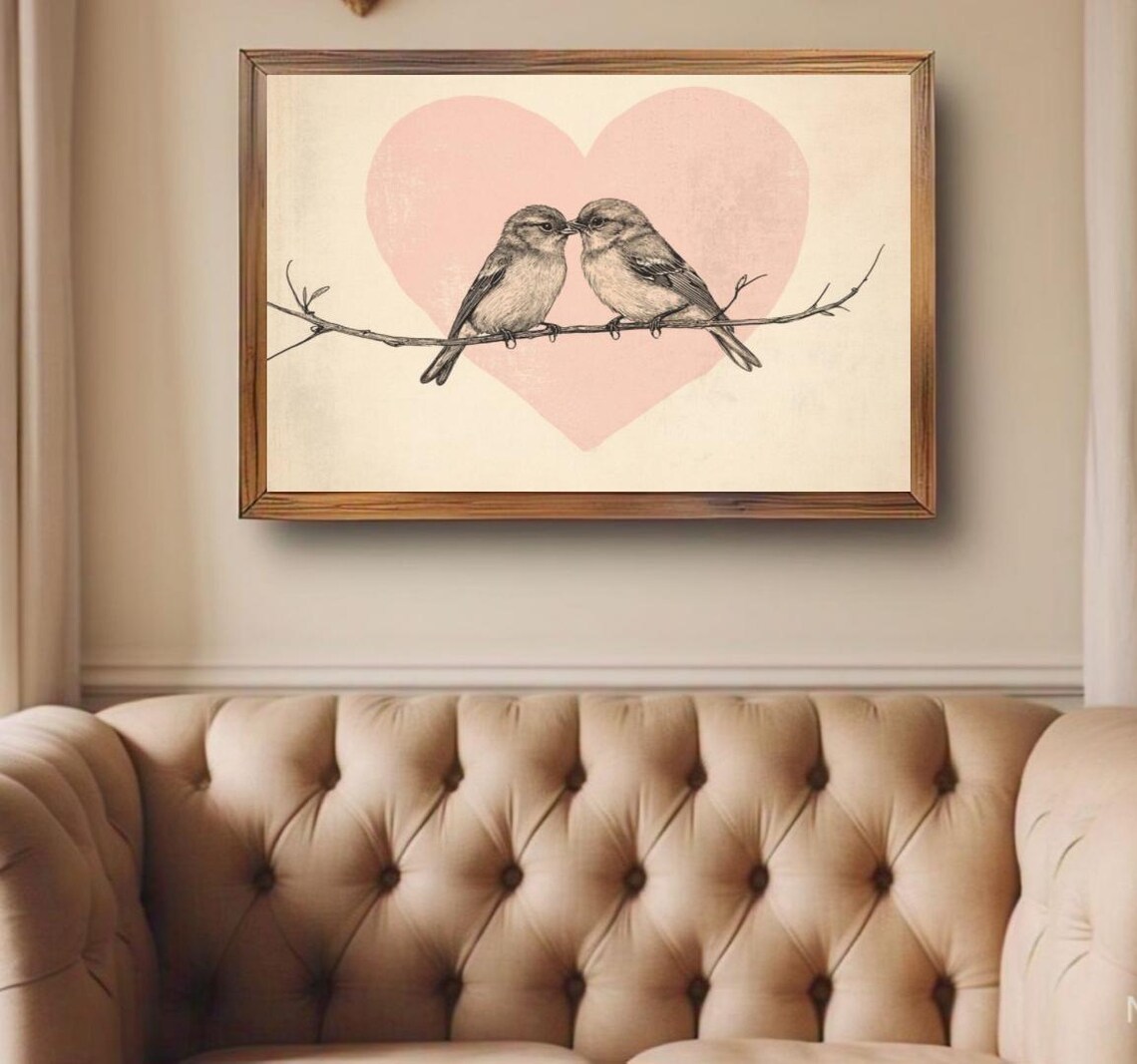 Love Birds Art Print, Vintage Cottage Farmhouse Decor - Image 2