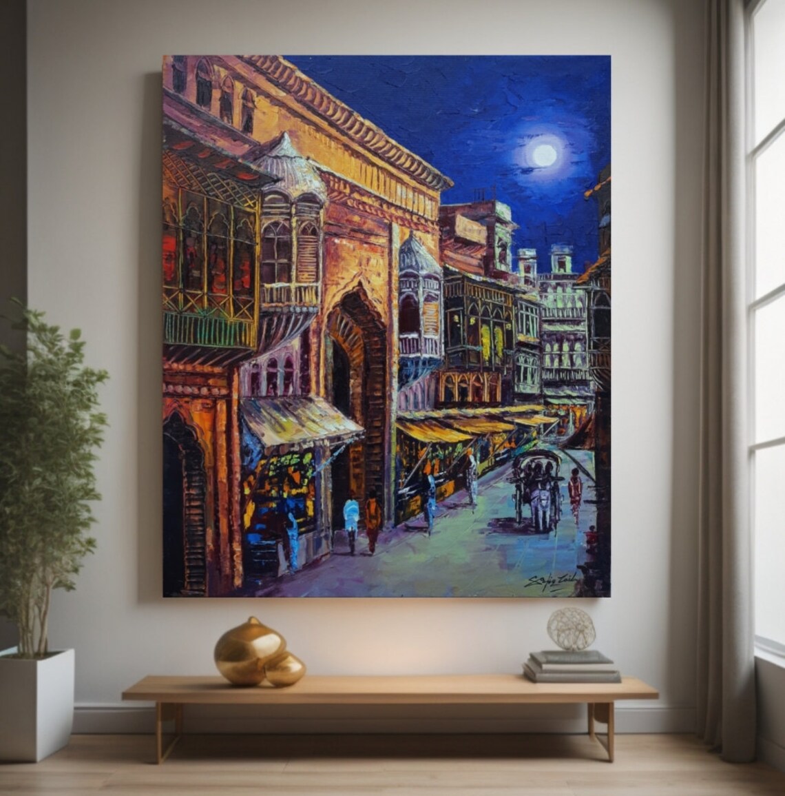 Old Night Street Indian Art Oil Painting Art Print