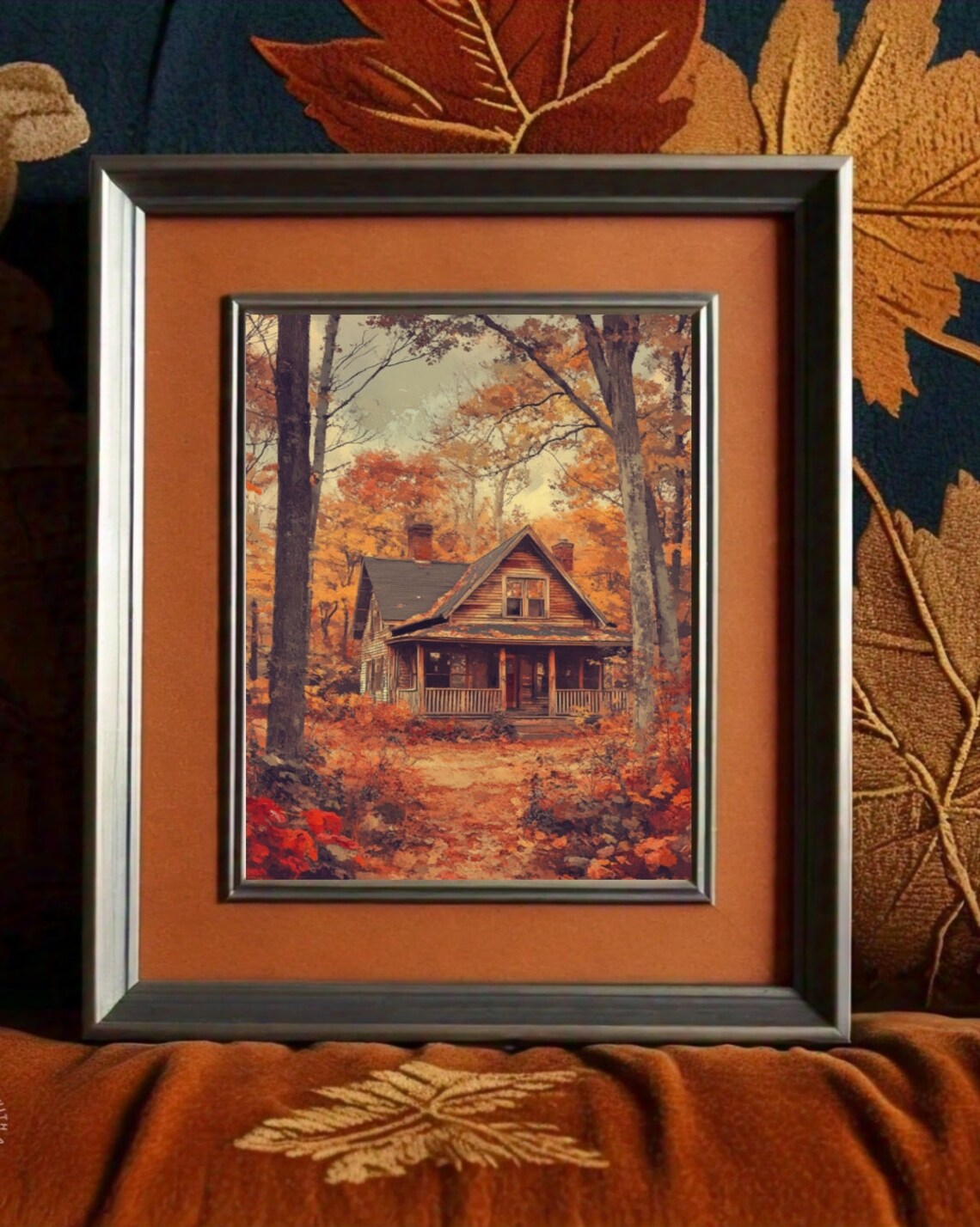 Rustic Cabin Porch Autumn Forest Orange Foliage Cozy Retreat Poster - Image 2