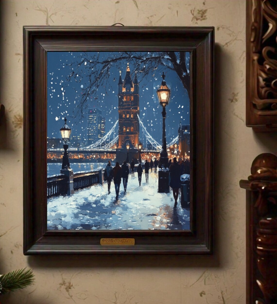 Christmas London Vintage Poster, Holiday Wall Art