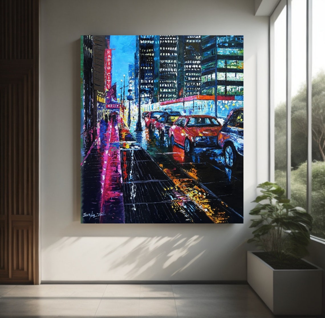 Radio City Music Hall New York Rainy Night Oil Painting Art Poster - Image 2