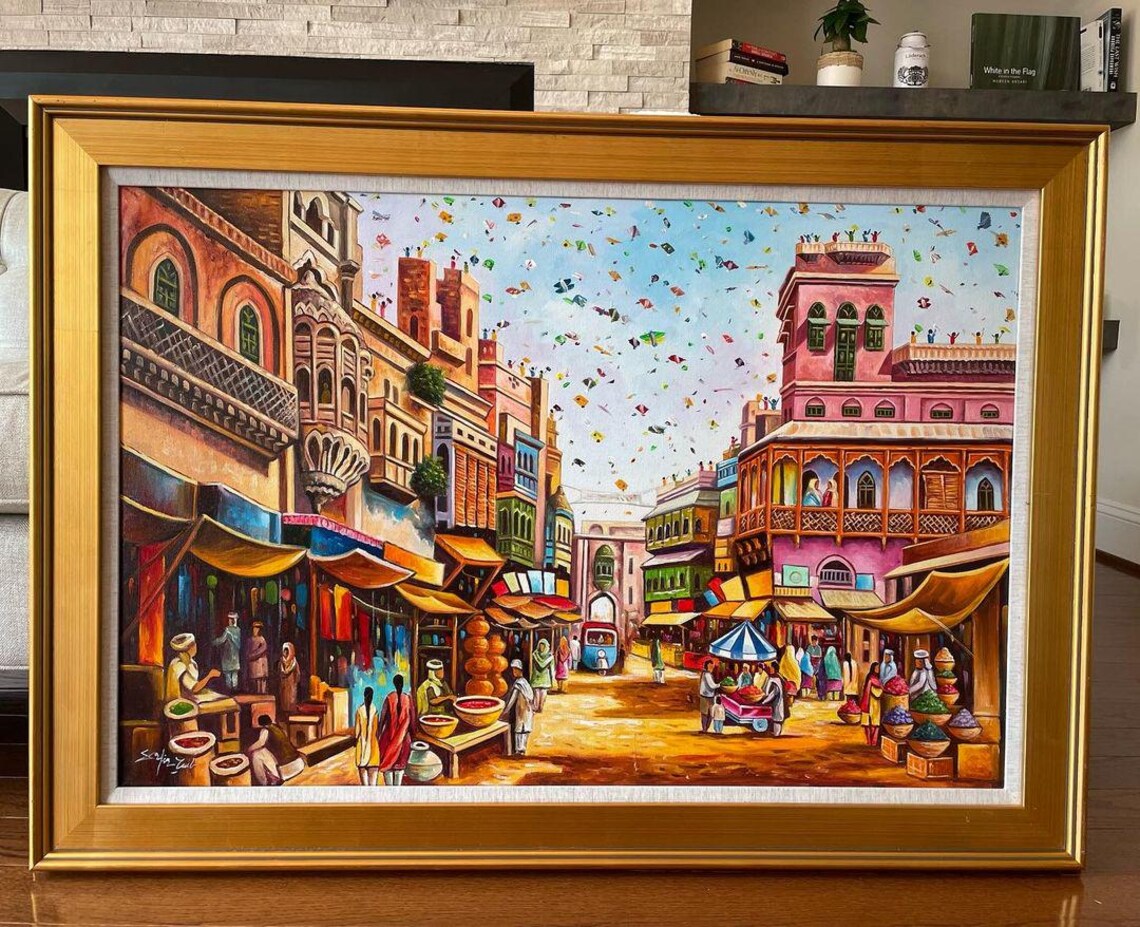 Indian Painting, Pakistani Art Oil Painting Print - Image 2