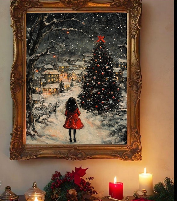 Vintage Christmas Print Christmas Tree Print Moody Wall Art Winter Print Christmas Painting Winter Wall Art Prints