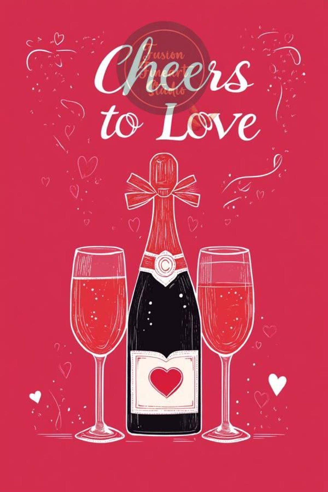 Cheers to Love Champagne Bottle Glasses Red Celebration Poster - Image 3