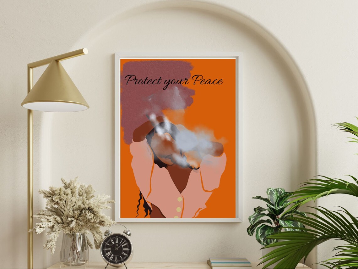 Protect Your Peace Quote Woman On Orange Background Art Poster - Image 3