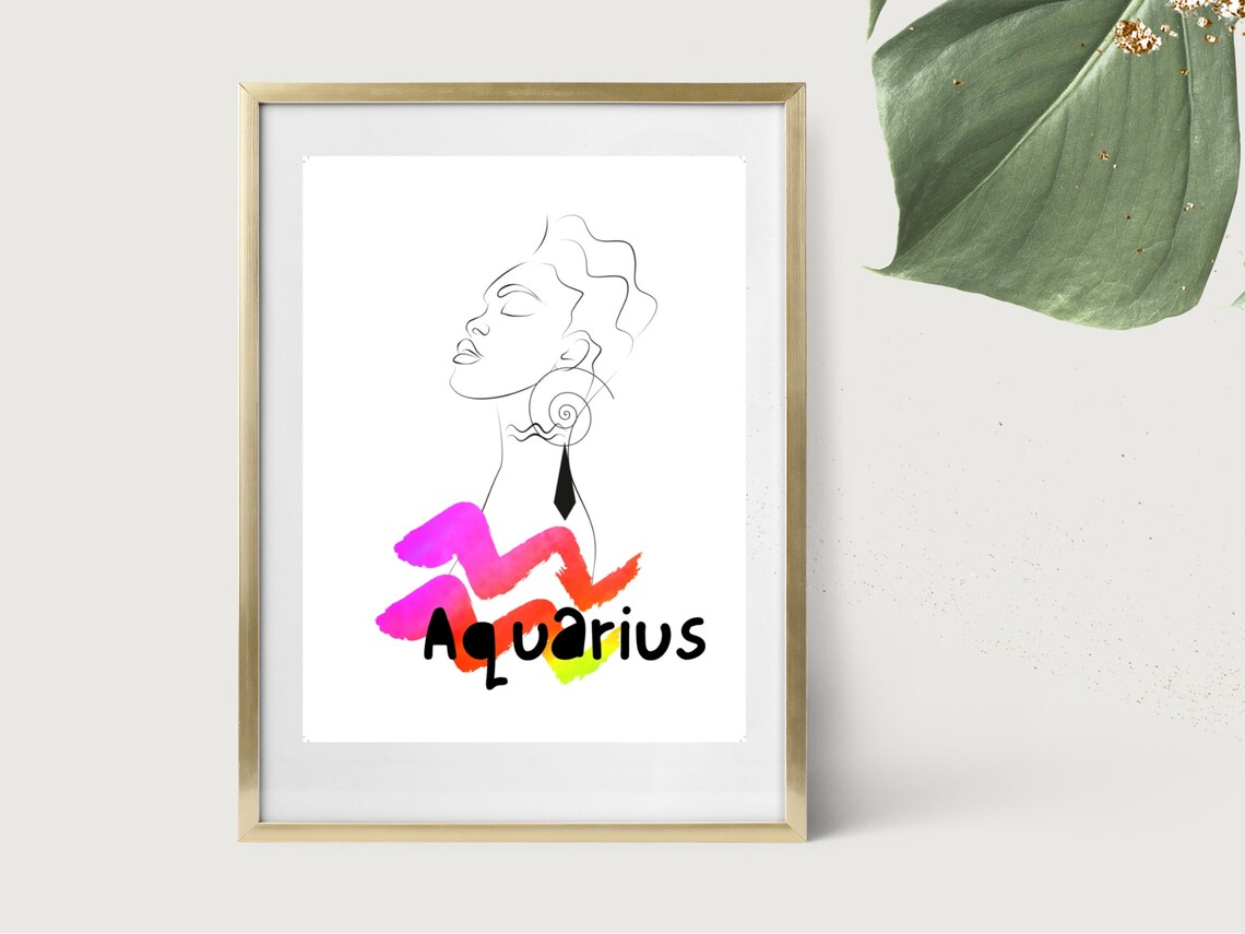 Aquarius Zodiac Line Art Woman Watercolor Wave Star Sign Poster - Image 4