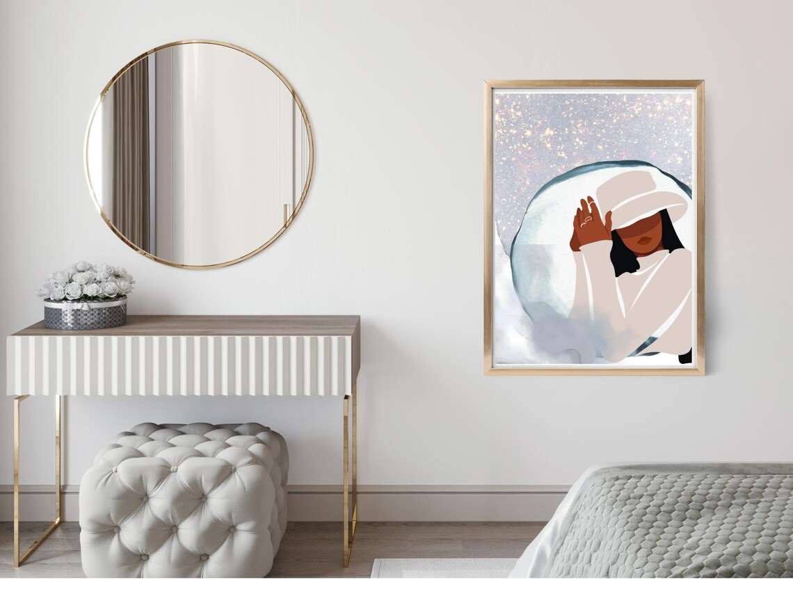 Elegant Woman in White Coat Glitter Watercolor Fashion Art Poster - Image 4