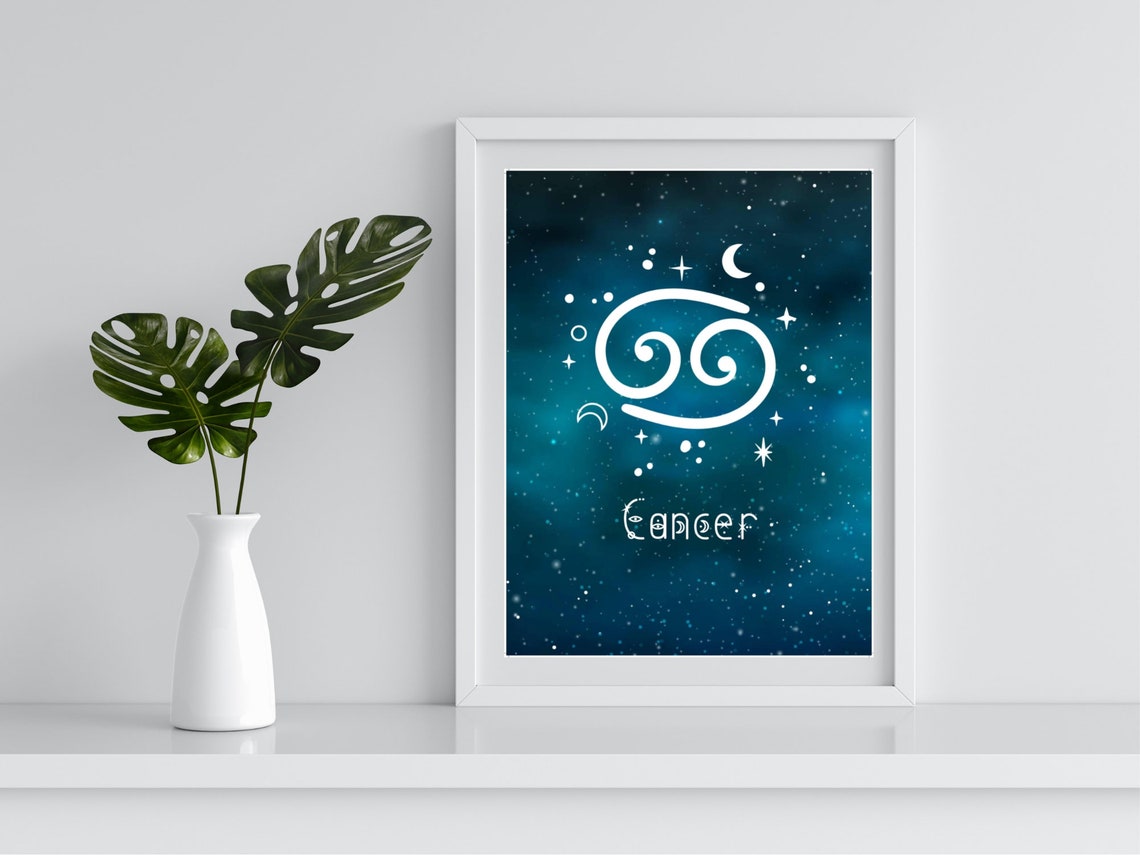 Cancer Zodiac Symbol Teal Starry Night Sky Astrology Art Print - Image 4
