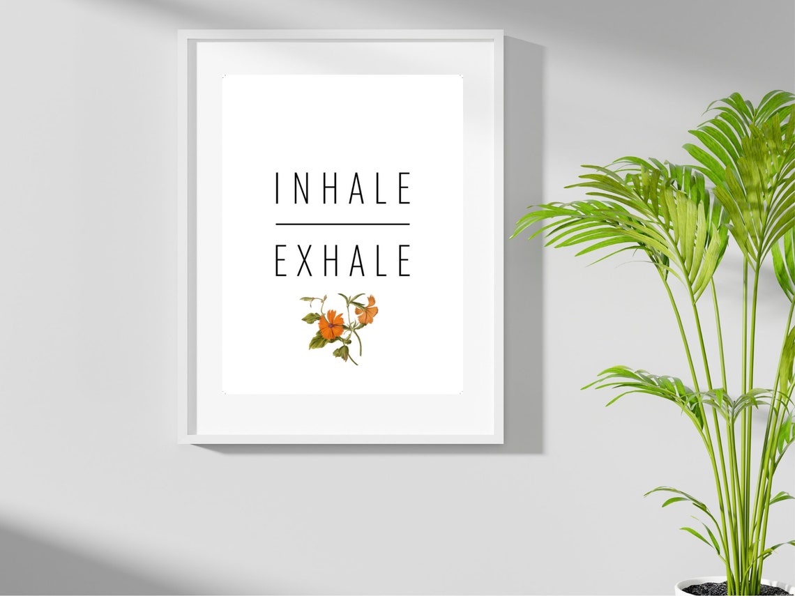 Inhale Exhale Minimalist Mindfulness Floral Typography Wall Art - Image 4