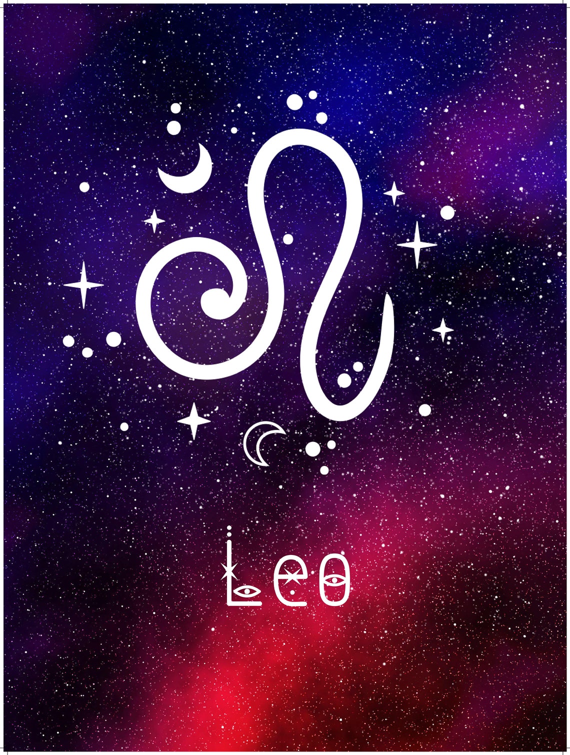 Leo Zodiac Symbol Purple Red Starry Night Sky Astrology Art Print - Image 3