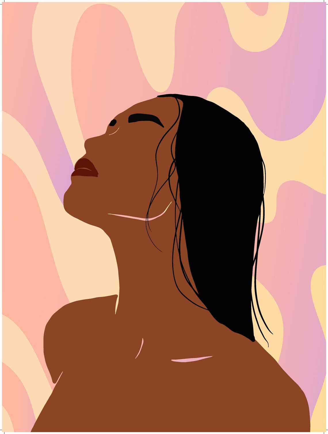Dreamy Woman Looking Up Pastel Pink Waves Minimalist Art Poster - Image 2
