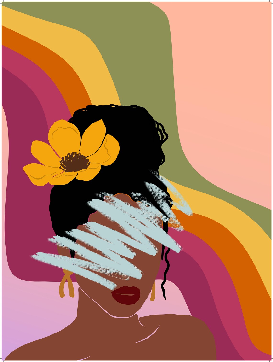 Flower Crown Woman Retro Rainbow Scribble Abstract Art Poster - Image 2