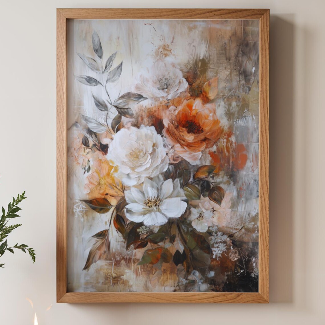 Abstract Botanical Print Teal And Terracotta Flower Painting