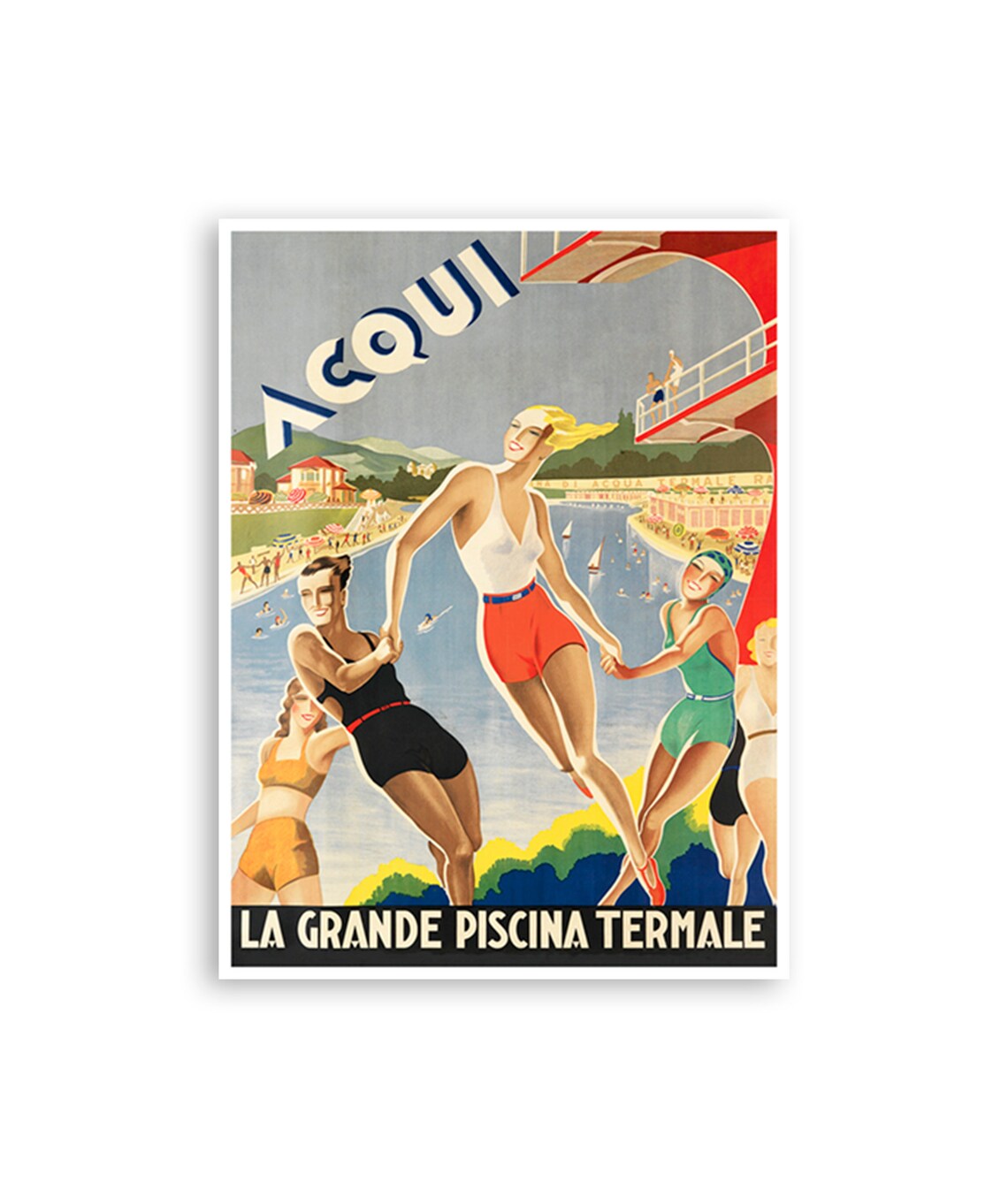 Acqui Terme Grand Thermal Pool Italian Bathing Vintage Travel Poster