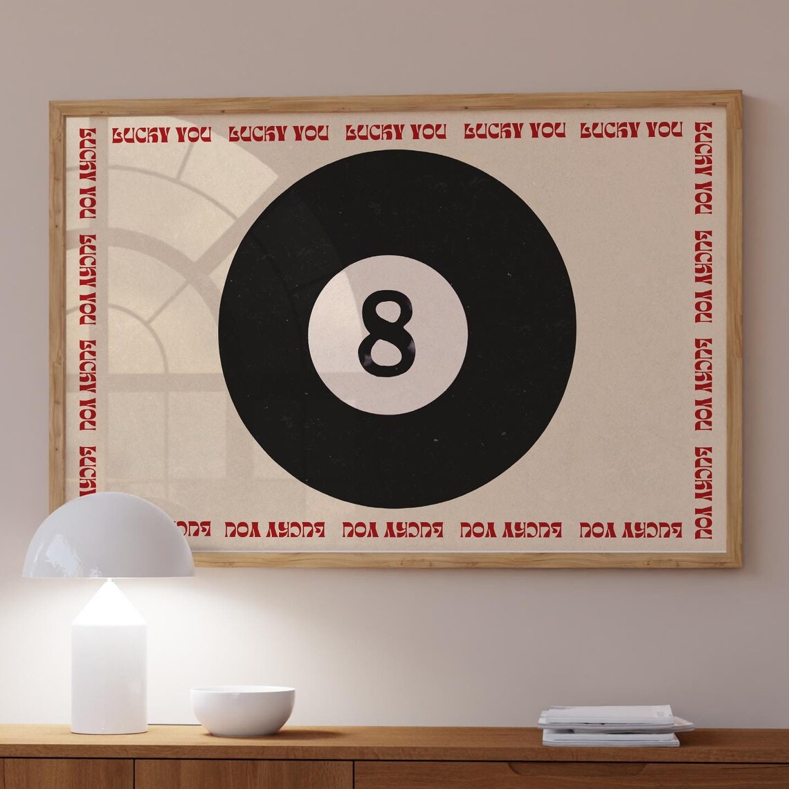 Lucky You Eight Ball Billiards Retro Game Room Vintage Style Poster