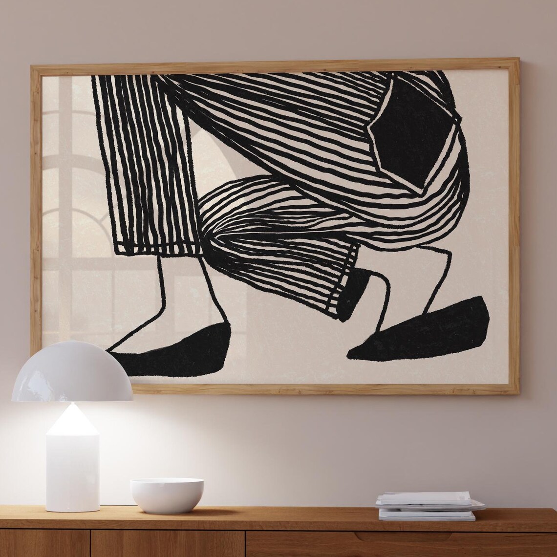 Bold Black And White Abstract Dancing Legs Ink Line Art Poster