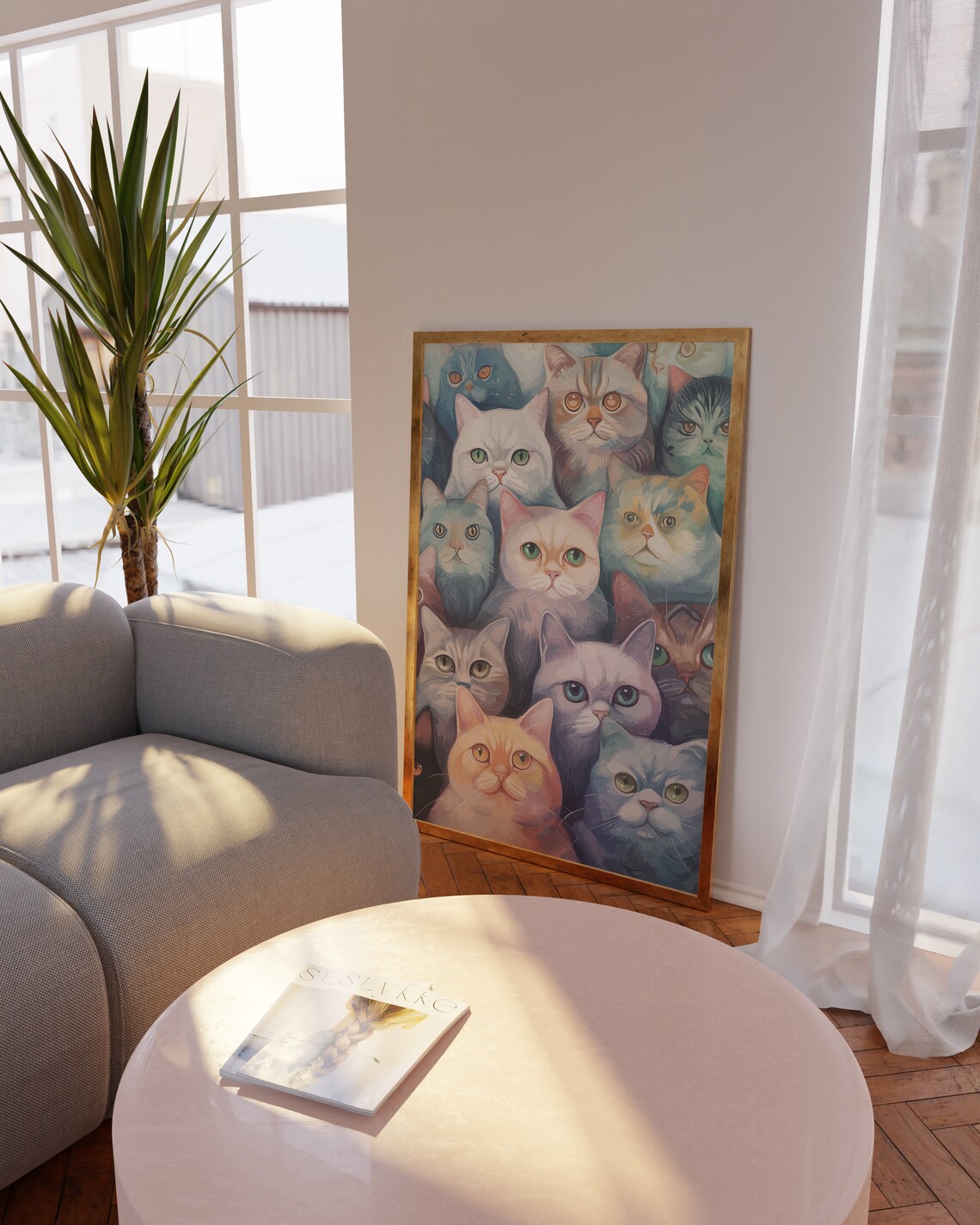 Colorful Cat Faces Collage Maximalist Funny Cats Pink Wall Art - Image 4