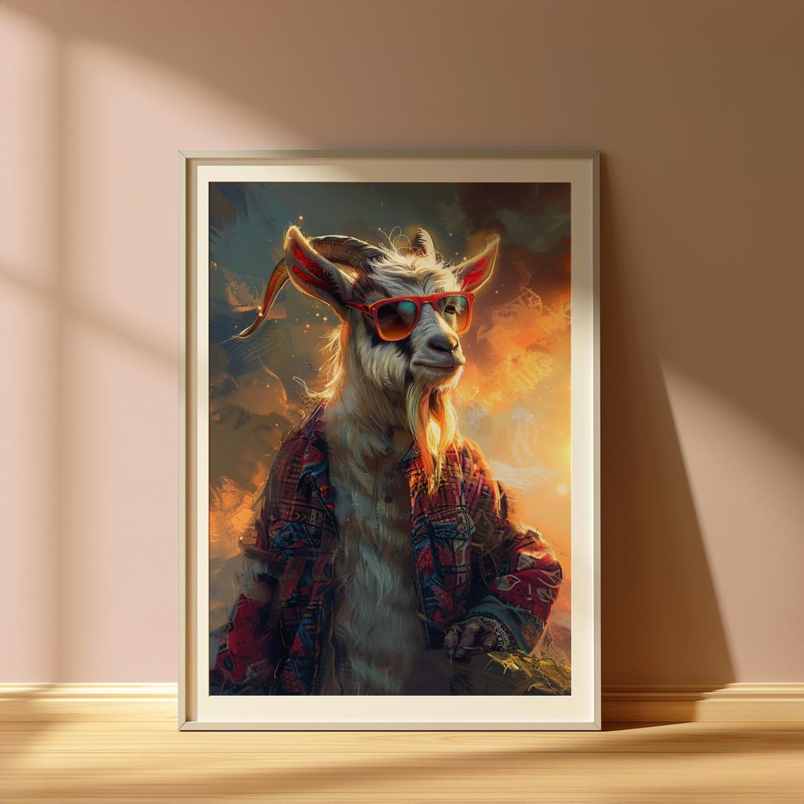 Retro Hipster Goat Art Print Funny Animal Poster
