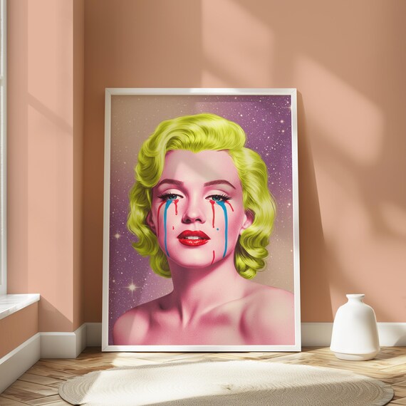 Surreal Blonde Icon Cosmic Tears Pop Art Starry Portrait Poster