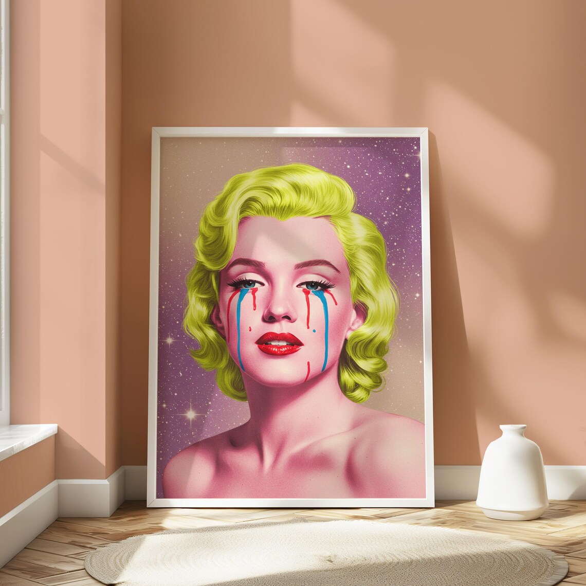 Surreal Blonde Icon Cosmic Tears Pop Art Starry Portrait Poster
