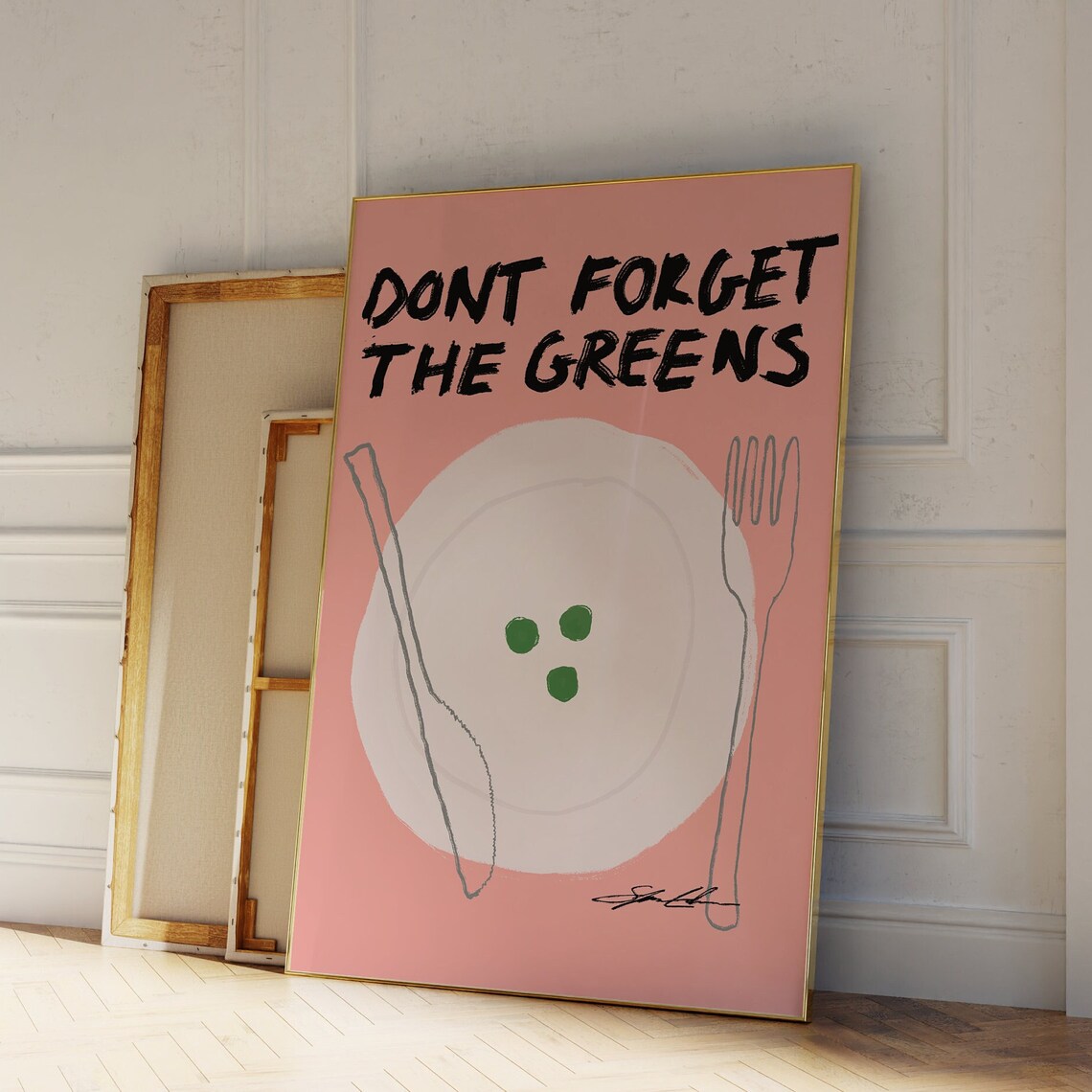 Don't Forget The Greens Pink Retro Food Art Print