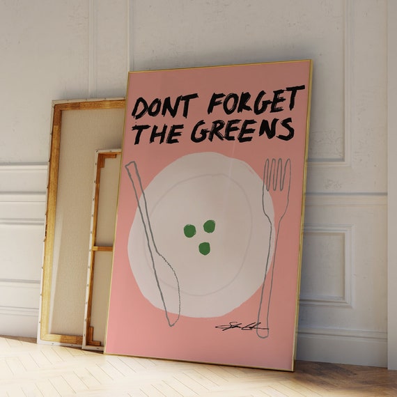 Don't Forget The Greens Pink Retro Food Art Print