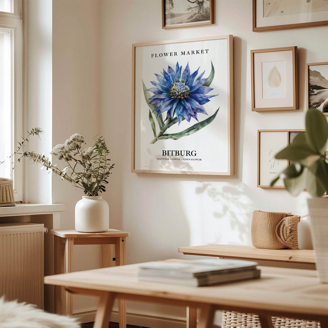 Bitburg Germany Blue Cornflower Watercolor Botanical Blooms Poster - Image 2