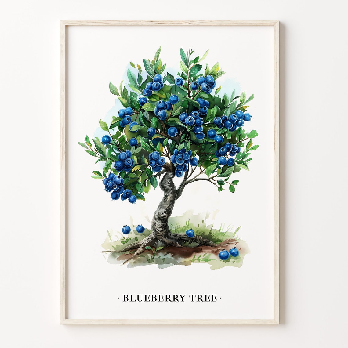 Blueberry Tree Fruit Tree Botanical Watercolor Kitchen Art Poster