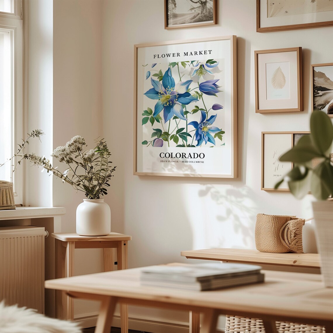Colorado Blue Columbine Art Print, Neutral Botanical - Image 2