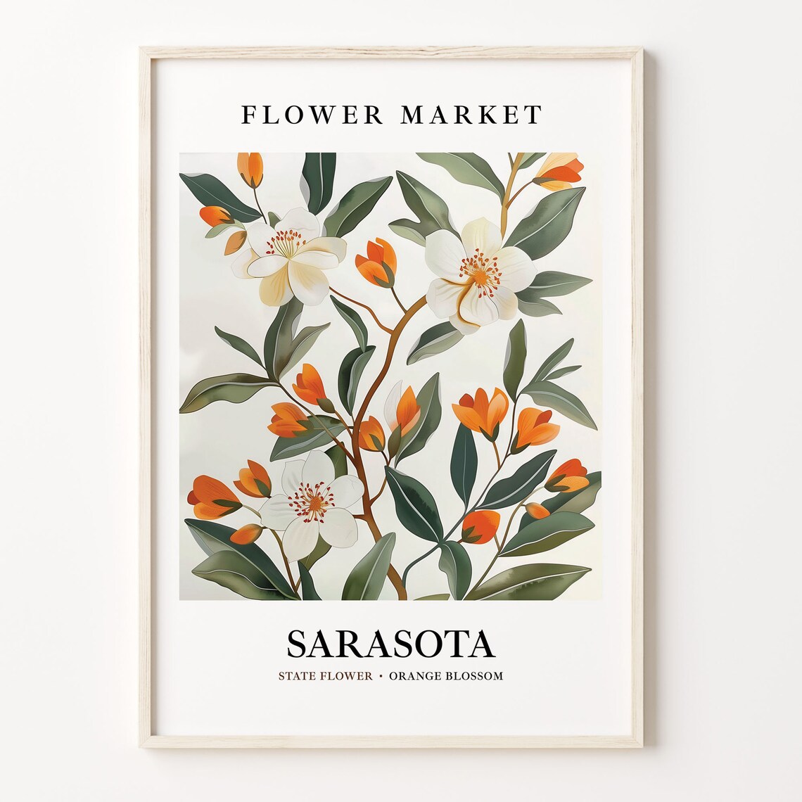 Sarasota Florida Flower Market Art Print, Botanical Decor