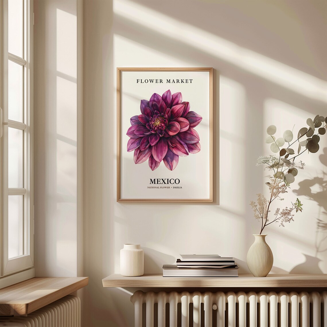 Dahlia Neutral Botanical Art Print, 1960s Mexico - Image 3