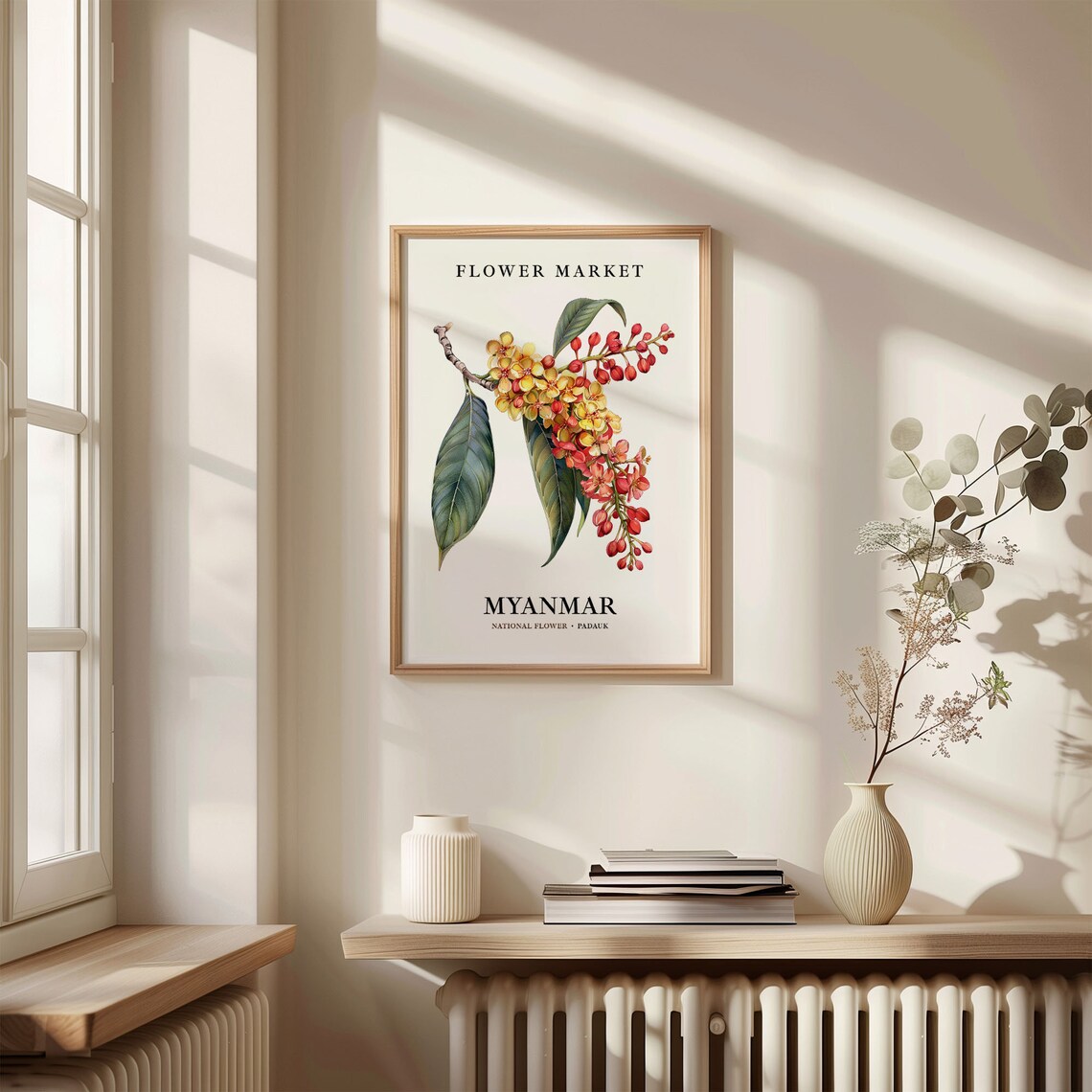 Myanmar National Flower Art Print, Neutral Botanical - Image 3