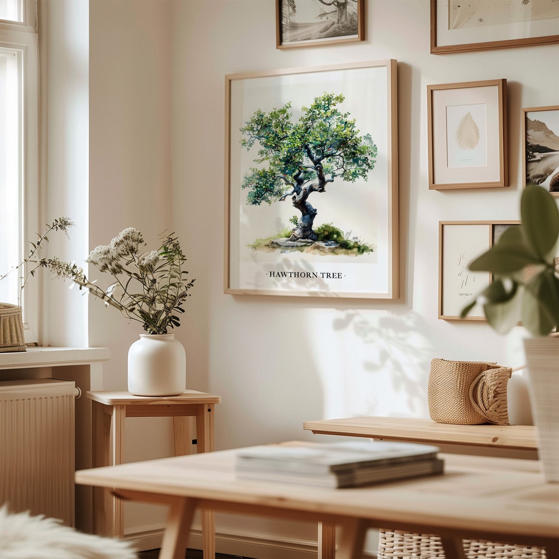 Hawthorn Tree Watercolor Botanical Berry Tree Minimalist Art Poster - Image 2